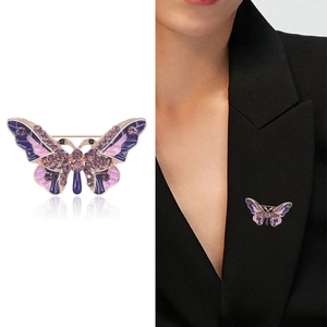 Elegant purple and pink butterfly brooch with enamel finish and sparkling crystals