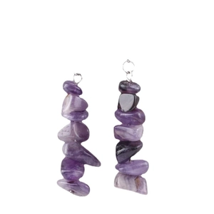 Handmade dangling earrings with irregular purple natural amethyst stones and silver hooks