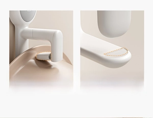 Macro detail of washbasin hook with anti-slip pad and secure right-angle buckle