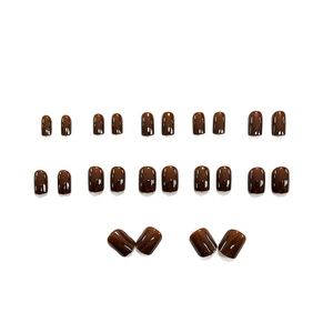 24 pieces of glossy dark chocolate brown short square press-on nails set on white background