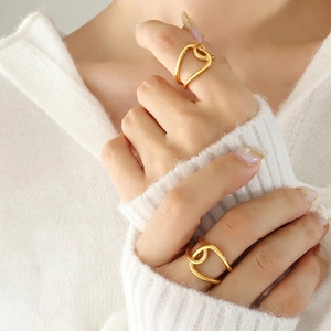 Minimalist double layer knot rings set in 18K gold plated titanium steel for women