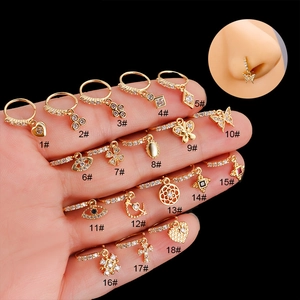 Fashion Copper Cubic Zirconia Nose Rings For Women Heart Butterfly Cross Dangle Hoop Piercing Jewelry