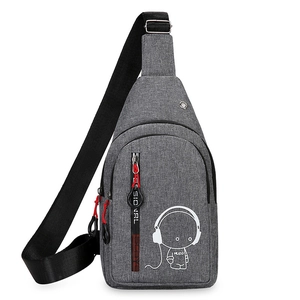Luminous grey casual sling bag with music cartoon print and adjustable strap