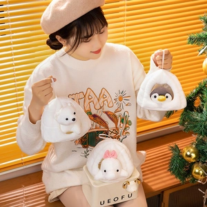 Plush animal hanging charms set with polar bear penguin and whale in soft white nests