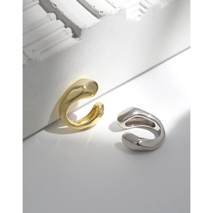 Minimalist irregular S925 sterling silver ear cuffs in gold and silver finish on stone