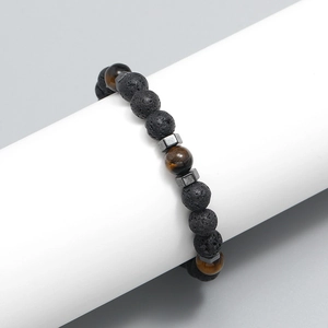 8mm natural lava rock and tiger eye stone beaded bracelet for men with hematite spacers