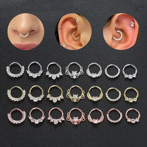 Round Septum Nose Hoop Ring Copper Zircon Piercing Jewelry Ear Cartilage Helix Stud Geometric Crown For Women Men
