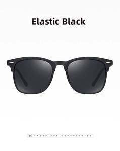 Front view of classic matte black polarized sunglasses with grey lenses in Wellington style
