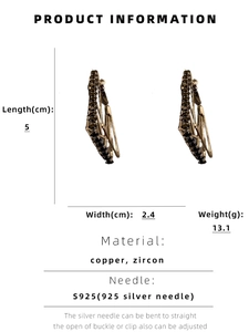Detailed dimension chart for dark geometric earrings with S925 silver needle and zircons