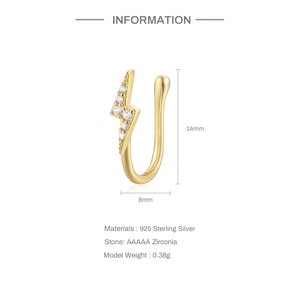 Detailed specifications of 925 sterling silver lightning nose cuff with AAAAA zirconia
