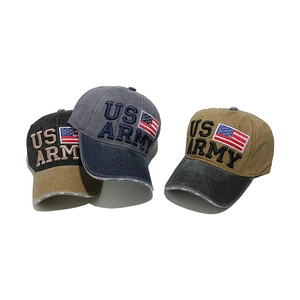 Detailed 3D US ARMY embroidery and flag patch on vintage washed cotton baseball caps