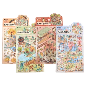 3D miniature oriental scenery stickers for scrapbooking and DIY scene building