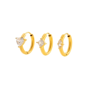 Boucles d'oreilles créoles en acier doré avec zircon cœur, carré et marquise