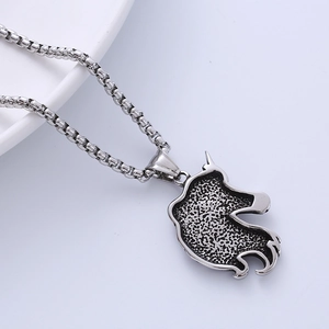 Mens hip hop unicorn pendant necklace in silver stainless steel with vintage texture