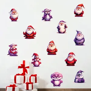 Cartoon Santa Claus and festive animals wall sticker set for Christmas room decor