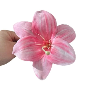 Realistic pink lily hair clip for seaside vacations with elegant floral petal textures