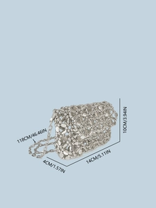 Exquisite silver beaded mini crossbody bag with metal chain strap and size dimensions