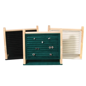 Three premium wood frame jewelry display trays with velvet lining for rings and earrings