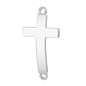 Polished silver stainless steel cross pendant connector with dual rings for DIY jewelry