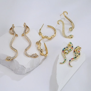 Exaggerated Snake Stud Earrings Copper 18K Gold Plated Zircon Statement Animal Shape Hip Hop Jewelry For Women Novelty