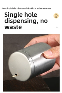 Detail of 5mm single hole dispenser on brushed stainless steel toothpick holder