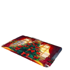 Christmas tree flannel absorbent floor mat with red bows and gift boxes pattern