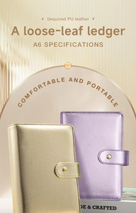 A6 loose-leaf notebook in golden and purple sequined PU leather with buckle closure