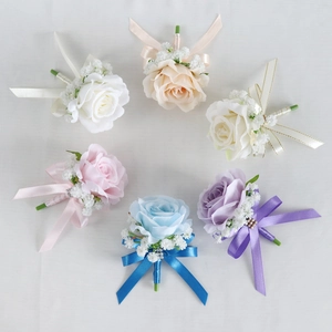 Artificial rose boutonniere set in six colors for weddings and formal parties