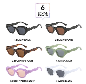 Six different color options for wavy rectangular frame Y2K style fashion sunglasses