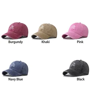Vintage washed cotton baseball caps with cherry embroidery in 5 classic colors
