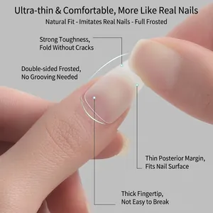 Matte press-on nail tips with thin back edge and flexible seamless finish for women