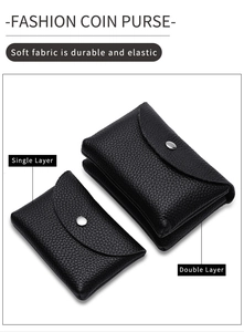Black leather coin purse detail showing single and double layer soft genuine cowhide design