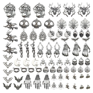 Halloween Charms Pendants Alloy Antique Silver Skeleton Pumpkin Bat For DIY Jewelry Making Gothic Spooky Decorations