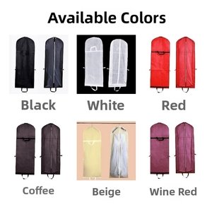 Non-woven wedding dress garment bag color options showing handles and zippers