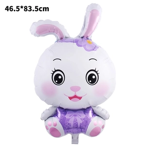 Detailed view of white and purple rabbit foil balloon for Easter, size 46.5x83.5cm