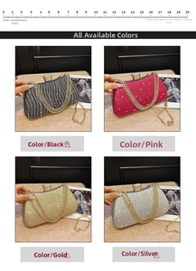 Glitter evening clutch bags in four colors with crystal clasp and 20cm scale ruler
