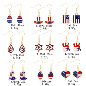 Detailed size and weight chart for zinc alloy USA flag themed Independence Day earrings