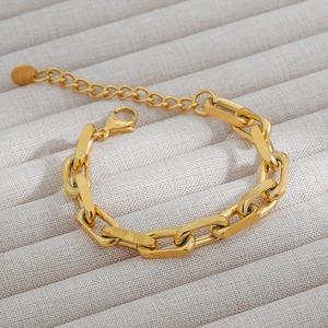 18K gold plated stainless steel chunky Cuban link chain bracelet with lobster clasp