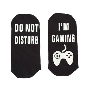 Cotton mid-calf socks with Do Not Disturb I'm Gaming anti-slip white lettering on sole