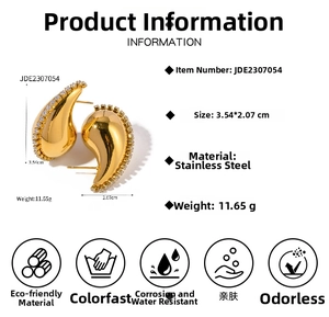 Detail specifications of 18K gold teardrop earrings with cubic zirconia and 3.54cm size