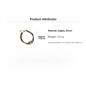 Détails du bracelet croisé plaqué or avec zircons et spécifications de dimensions