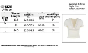Tableau des tailles détaillé pour le t-shirt ajusté à col en V et dentelle