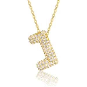 Collana in argento sterling 925 dorato con ciondolo numero 1 e zirconi bianchi incastonati