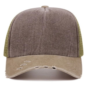 Vintage Trucker Cap mit gewaschener Baumwolle und khakifarbenem Used-Look-Schirm