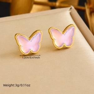 Fashionable golden butterfly earrings with translucent iridescent acrylic material