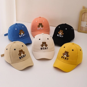 Kids baseball caps with cute bear embroidery and letters in various bright colors