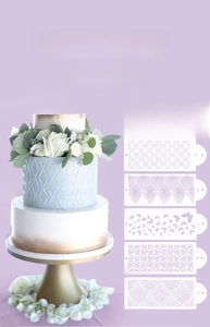 Detailed set of 6 floral cake stencils for DIY baking decoration and intricate lace patterns