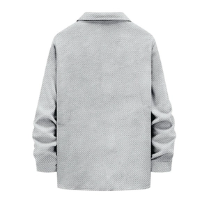 Detailed back view showing the coarse ribbed texture of this grey corduroy jacket