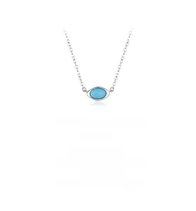 Detail view of s925 silver necklace with oval turquoise pendant and elegant thin chain