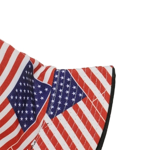 Detail of American flag pattern stitching on a summer cotton bucket hat brim